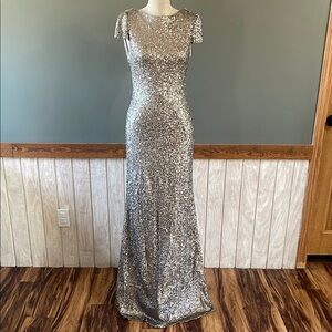 Elegant Gold Low Back Sequin Gown